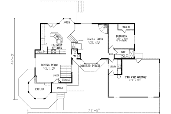 Floor Plan - Main Floor for Traditional House Plan #1-666 - 5 bed, 3.5 bath