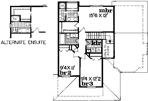 Floor Plan - Upper Floor for Traditional House Plan #47-610 - 3 bed, 2.5 bath