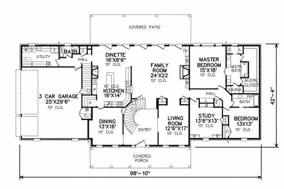 Floor Plan - Main Floor for Southern House Plan #65-169 - 5 bed, 5 bath
