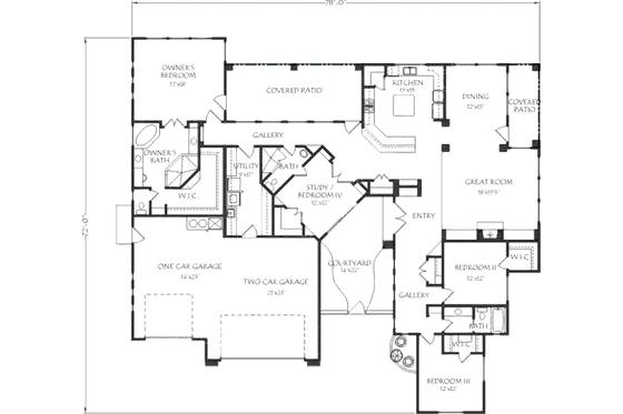 Floor Plan - Main Floor for Adobe / Southwestern House Plan #24-263 - 4 bed, 3 bath