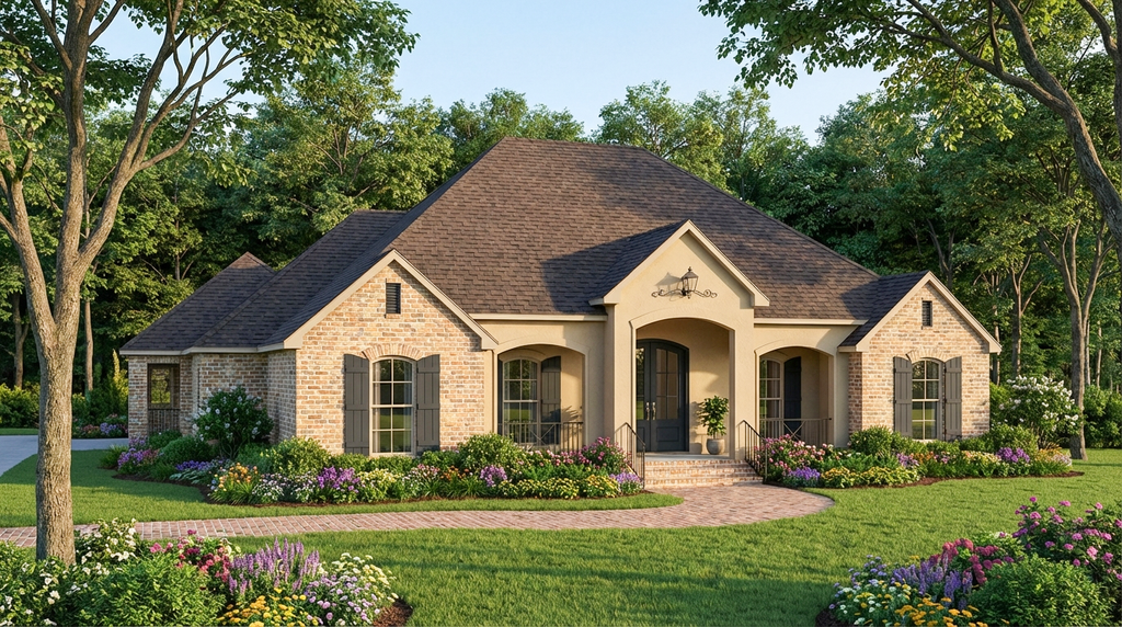 Exterior - Front Elevation 2 for European House Plan #406-9612 - 3 bed, 2.5 bath
