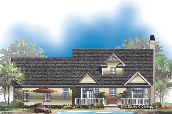 Exterior - Rear Elevation for Country House Plan #929-509 - 3 bed, 2.5 bath