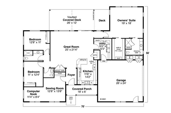 Architectural House Design - Ranch Floor Plan - Main Floor Plan #124-1265
