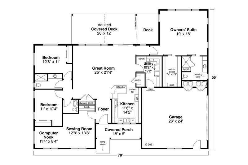 House Plan Design - Floor Plan - Main Floor for Ranch House Plan #124-1265 - 3 bed, 2.5 bath