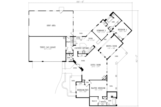 Floor Plan - Main Floor for Adobe / Southwestern House Plan #1-558 - 4 bed, 2.5 bath