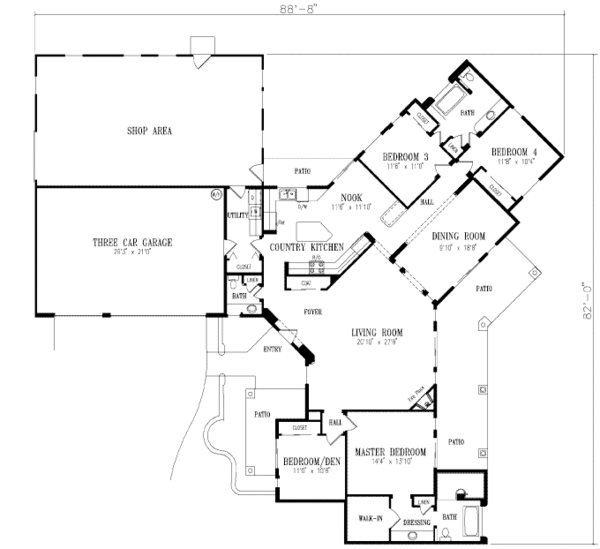 Adobe / Southwestern Floor Plan - Main Floor Plan #1-558