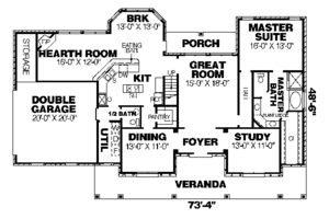Floor Plan - Main Floor for Traditional House Plan #34-146 - 3 bed, 2.5 bath