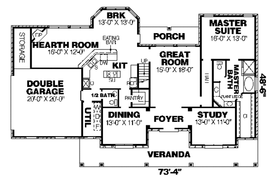 Floor Plan - Main Floor for Traditional House Plan #34-146 - 3 bed, 2.5 bath