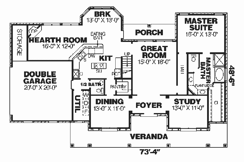 Dream House Plan - Floor Plan - Main Floor for Traditional House Plan #34-146 - 3 bed, 2.5 bath