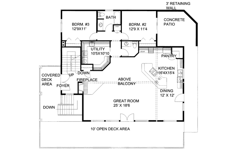 House Blueprint - Floor Plan - Main Floor for Contemporary House Plan #117-778 - 3 bed, 2.5 bath