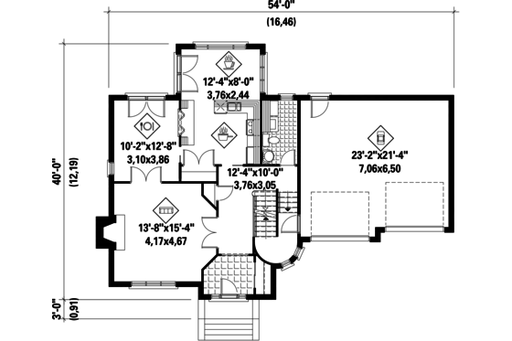 Floor Plan - Main Floor for European House Plan #25-4710 - 3 bed, 2 bath