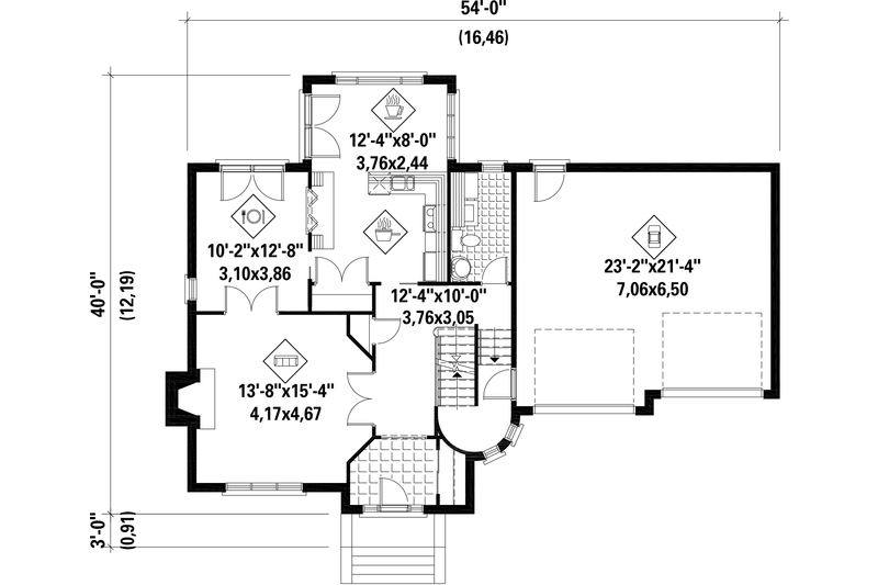 House Plan Design - Floor Plan - Main Floor for European House Plan #25-4710 - 3 bed, 2 bath