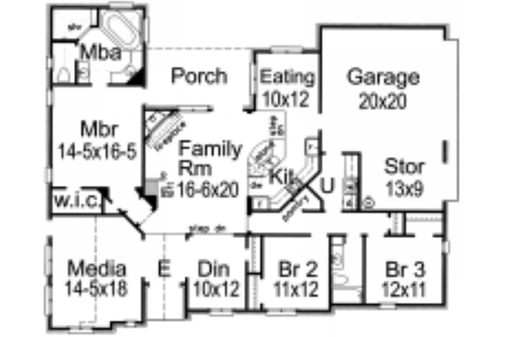Floor Plan - Main Floor for Mediterranean House Plan #15-249 - 3 bed, 2 bath