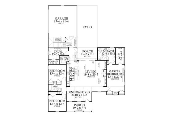 Floor Plan - Main Floor for Farmhouse House Plan #406-9667 - 3 bed, 2 bath