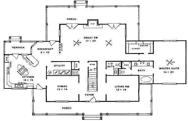 Architectural House Design - Country Floor Plan - Main Floor Plan #14-202