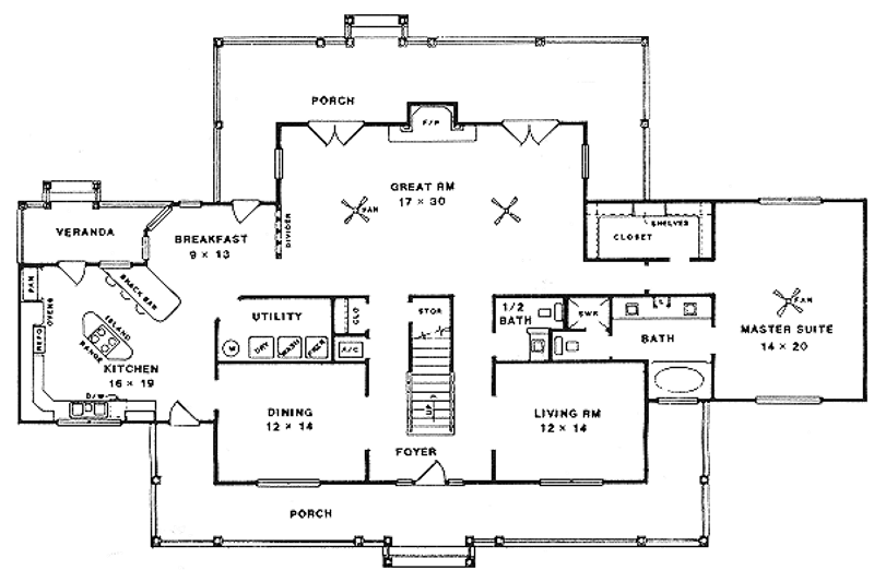 House Plan Design - Floor Plan - Main Floor for Country House Plan #14-202 - 3 bed, 2.5 bath