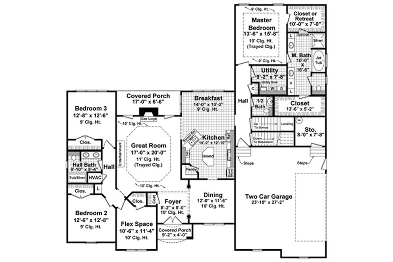 House Blueprint - Floor Plan - Main Floor for European House Plan #21-336 - 3 bed, 2.5 bath