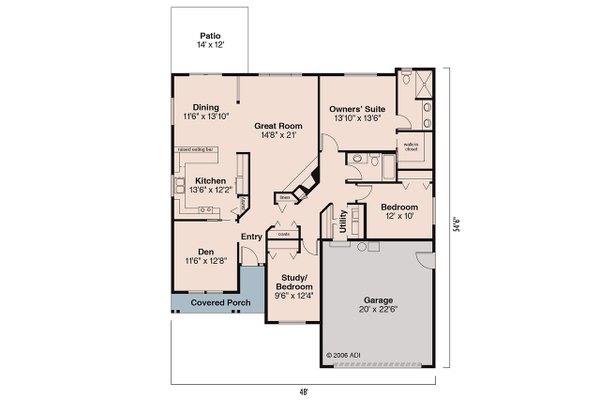 Dream House Plan - Ranch Floor Plan - Main Floor Plan #124-589