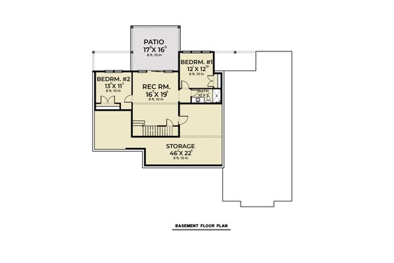 Floor Plan - Lower Floor for Farmhouse House Plan #1070-116 - 4 bed, 3.5 bath
