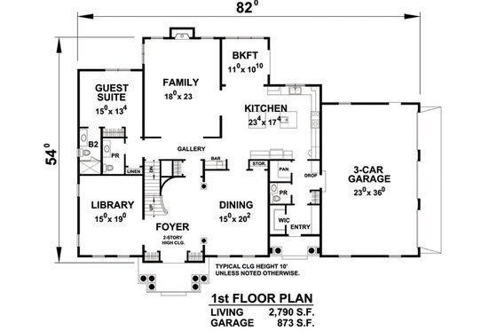 Floor Plan - Main Floor for Colonial House Plan #20-2277 - 5 bed, 5.5 bath