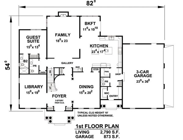 Architectural House Design - Colonial Floor Plan - Main Floor Plan #20-2277
