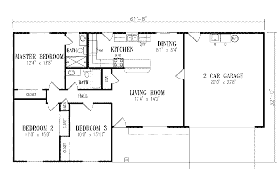 Floor Plan - Main Floor for Adobe / Southwestern House Plan #1-205 - 3 bed, 2 bath