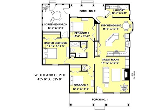 Floor Plan - Main Floor for Traditional House Plan #44-150 - 3 bed, 1 bath
