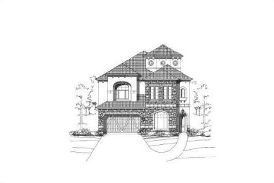 Exterior - Front Elevation for European House Plan #411-214 - 3 bed, 4 bath