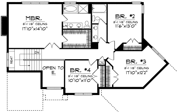 Colonial Floor Plan - Upper Floor Plan #70-625