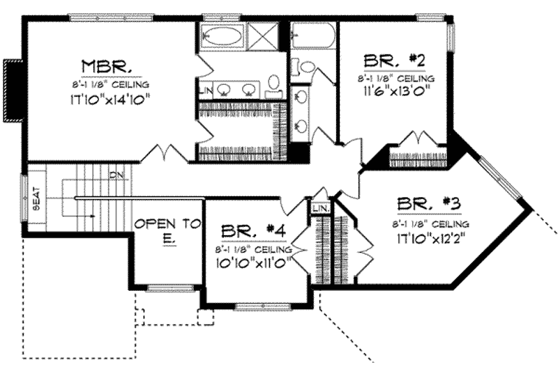 Home Plan - Floor Plan - Upper Floor for Colonial House Plan #70-625 - 4 bed, 2.5 bath