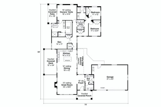 Floor Plan - Main Floor for Modern House Plan #124-1251 - 3 bed, 2.5 bath