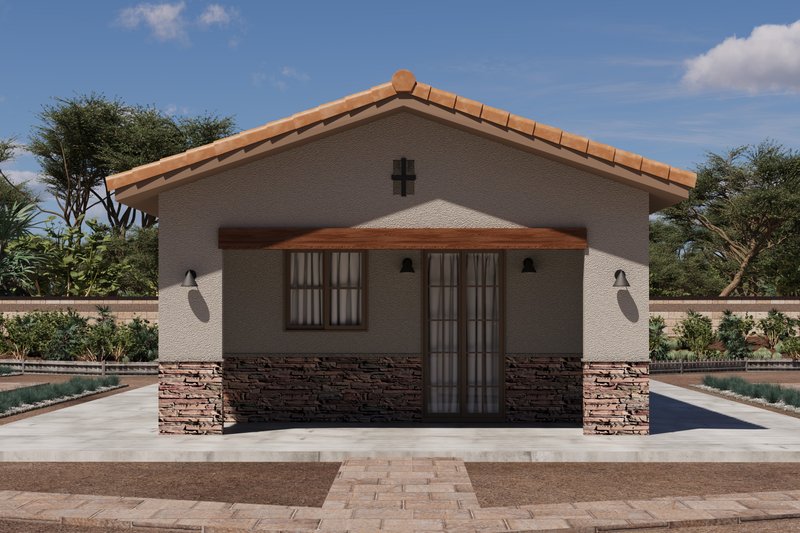 Home Plan - Exterior - Front Elevation 4 for Mediterranean House Plan #1106-85, 1 bath