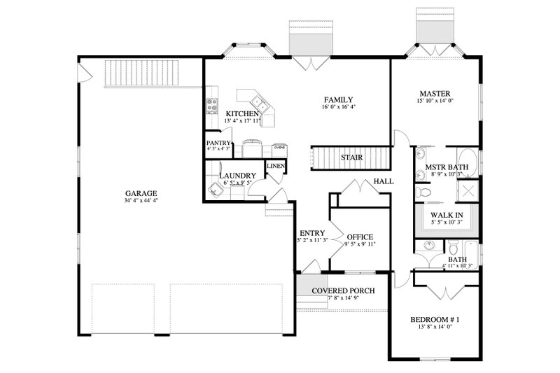 House Design - Floor Plan - Main Floor for Ranch House Plan #1060-396 - 2 bed, 2 bath