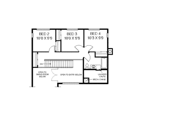 Floor Plan - Upper Floor for Traditional House Plan #60-232 - 4 bed, 3 bath