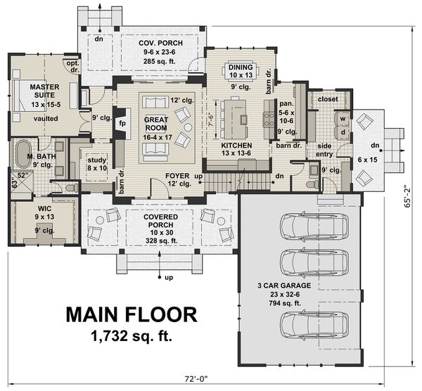 Architectural House Design - Farmhouse Floor Plan - Main Floor Plan #51-1130