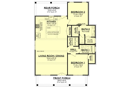 Floor Plan - Main Floor for Farmhouse House Plan #430-227 - 2 bed, 2 bath
