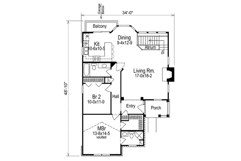 Architectural House Design - Floor Plan - Main Floor for Cottage House Plan #57-309 - 2 bed, 2 bath