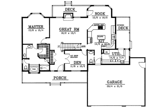 Floor Plan - Main Floor for Traditional House Plan #98-203 - 4 bed, 2.5 bath