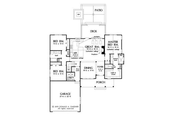 Floor Plan - Main Floor for Ranch House Plan #929-1090 - 3 bed, 2 bath