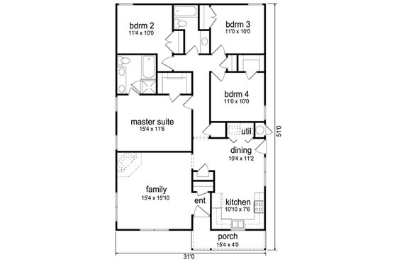 Floor Plan - Main Floor for Cottage House Plan #84-543 - 4 bed, 2 bath