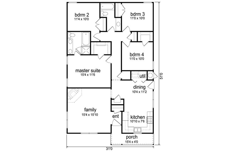House Design - Floor Plan - Main Floor for Cottage House Plan #84-543 - 4 bed, 2 bath