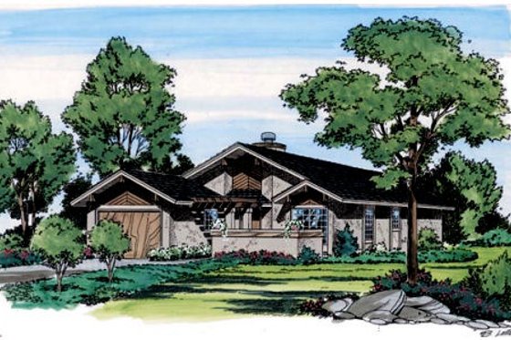 Exterior - Front Elevation for Prairie House Plan #312-784 - 2 bed, 2 bath