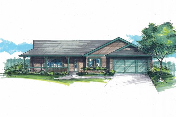 Exterior - Front Elevation for Craftsman House Plan #53-519 - 3 bed, 3 bath