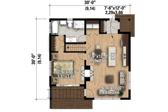Floor Plan - Main Floor for Contemporary House Plan #25-4578 - 1 bed, 1 bath