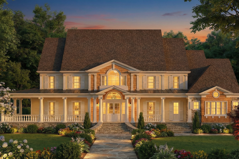 House Blueprint - Exterior - Front Elevation 4 for Southern House Plan #119-198 - 5 bed, 5.5 bath