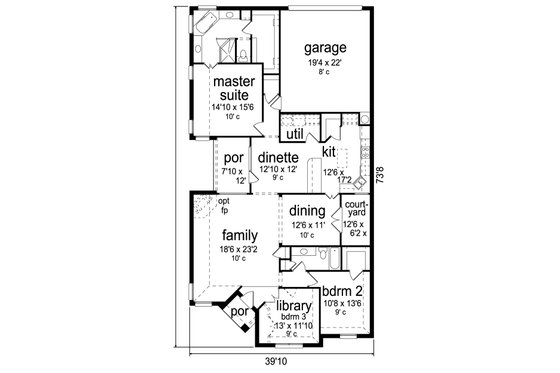 Floor Plan - Main Floor for Traditional House Plan #84-580 - 2 bed, 2 bath