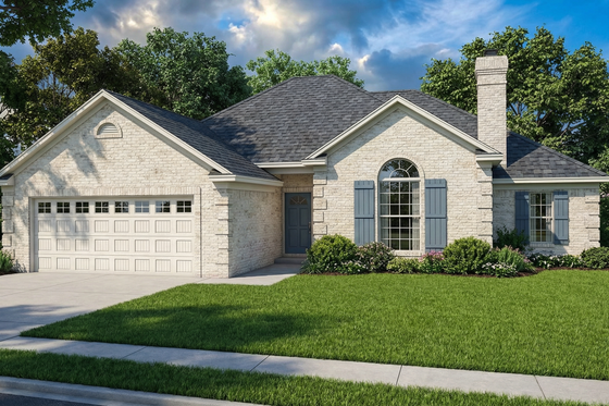 Exterior - Front Elevation for European House Plan #17-164 - 3 bed, 2 bath