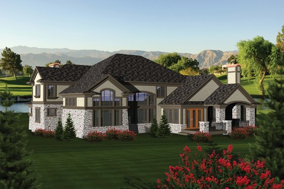 Exterior - Rear Elevation for European House Plan #70-1092 - 4 bed, 2.5 bath