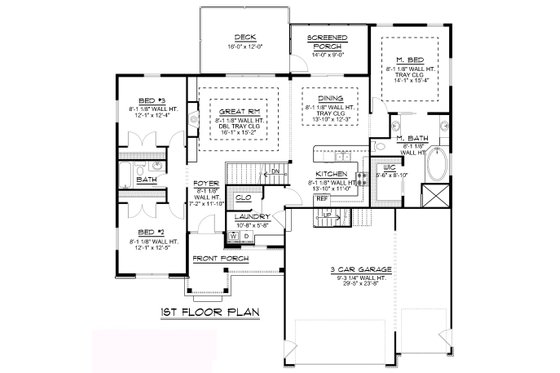 Floor Plan - Main Floor for Craftsman House Plan #1064-62 - 3 bed, 2 bath