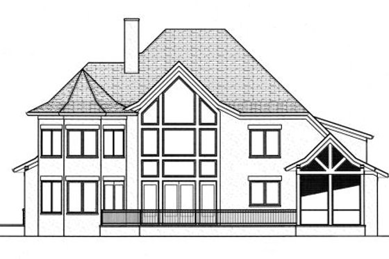 Exterior - Rear Elevation for European House Plan #413-812 - 4 bed, 4.5 bath